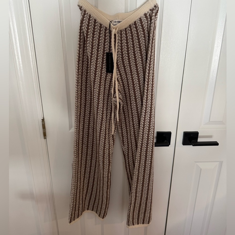 Striped Wide Leg Pants - Brown and Cream